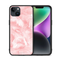 Thumbnail for Θήκη iPhone 14 Plus Pink Feather Boho από τη Smartfits με σχέδιο στο πίσω μέρος και μαύρο περίβλημα | iPhone 14 Plus Pink Feather Boho case with colorful back and black bezels