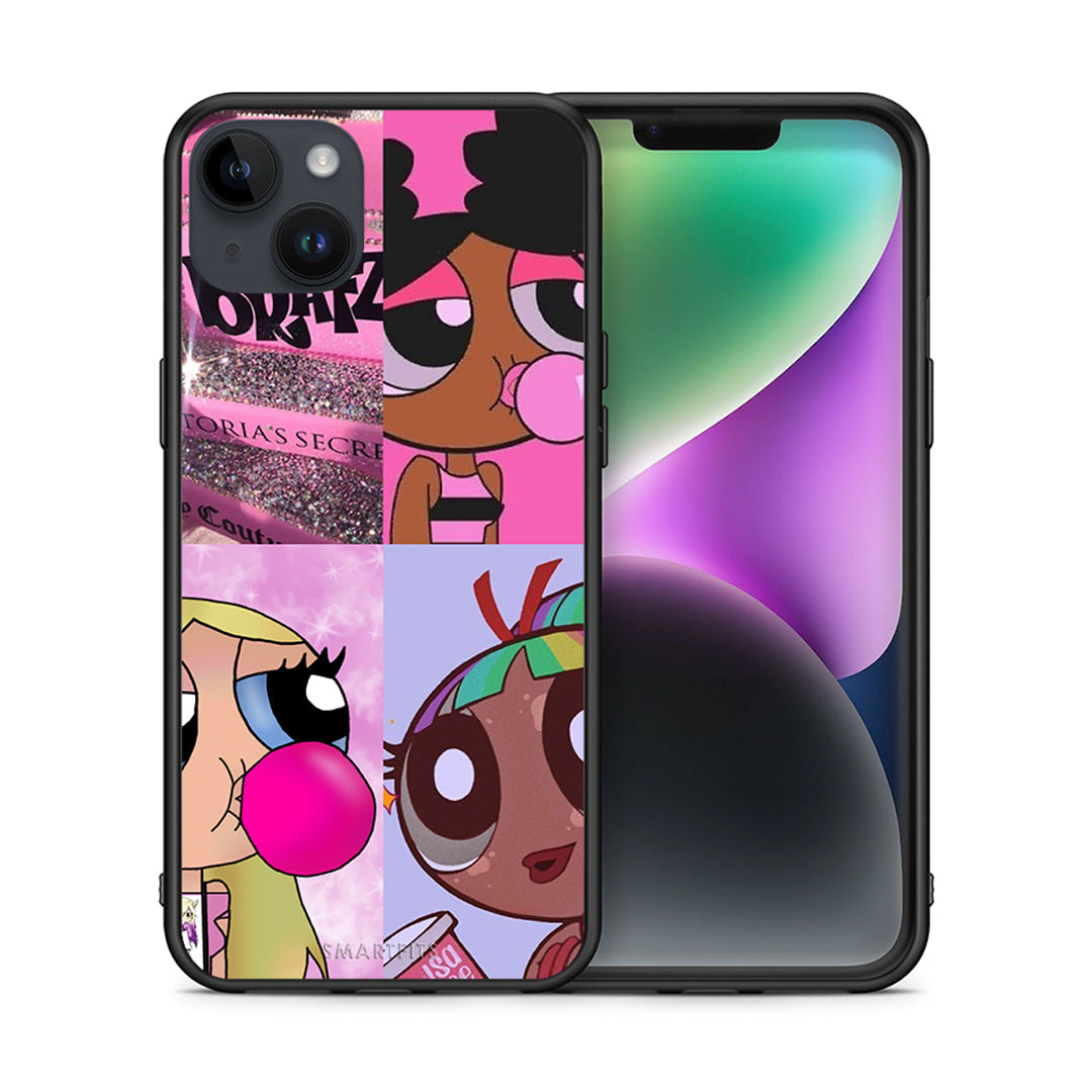 Θήκη Αγίου Βαλεντίνου iPhone 15 Plus Bubble Girls από τη Smartfits με σχέδιο στο πίσω μέρος και μαύρο περίβλημα | iPhone 15 Plus Bubble Girls case with colorful back and black bezels