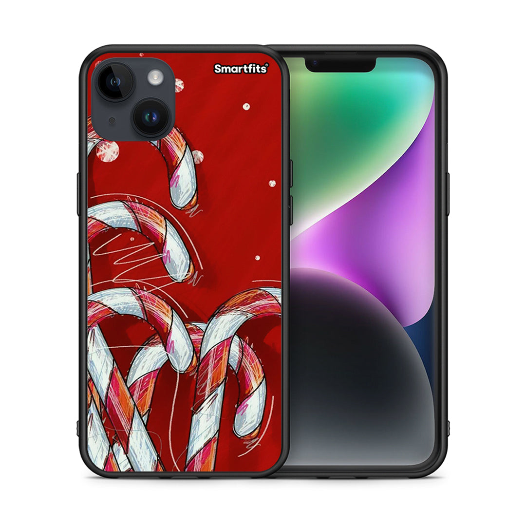 Θήκη iPhone 14 Plus Candy Cane από τη Smartfits με σχέδιο στο πίσω μέρος και μαύρο περίβλημα | iPhone 14 Plus Candy Cane case with colorful back and black bezels