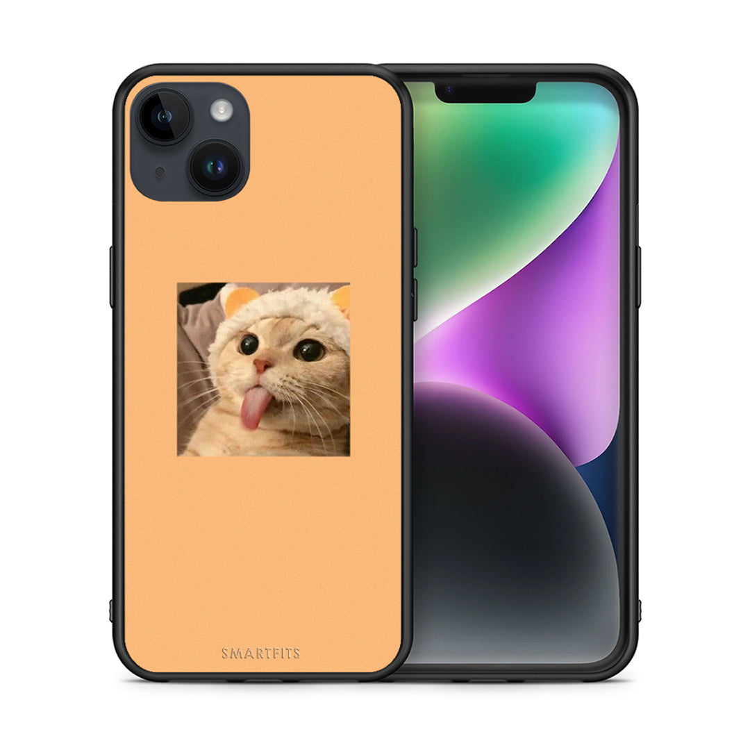 Θήκη iPhone 15 Plus Cat Tongue από τη Smartfits με σχέδιο στο πίσω μέρος και μαύρο περίβλημα | iPhone 15 Plus Cat Tongue case with colorful back and black bezels