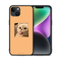 Thumbnail for Θήκη iPhone 15 Plus Cat Tongue από τη Smartfits με σχέδιο στο πίσω μέρος και μαύρο περίβλημα | iPhone 15 Plus Cat Tongue case with colorful back and black bezels