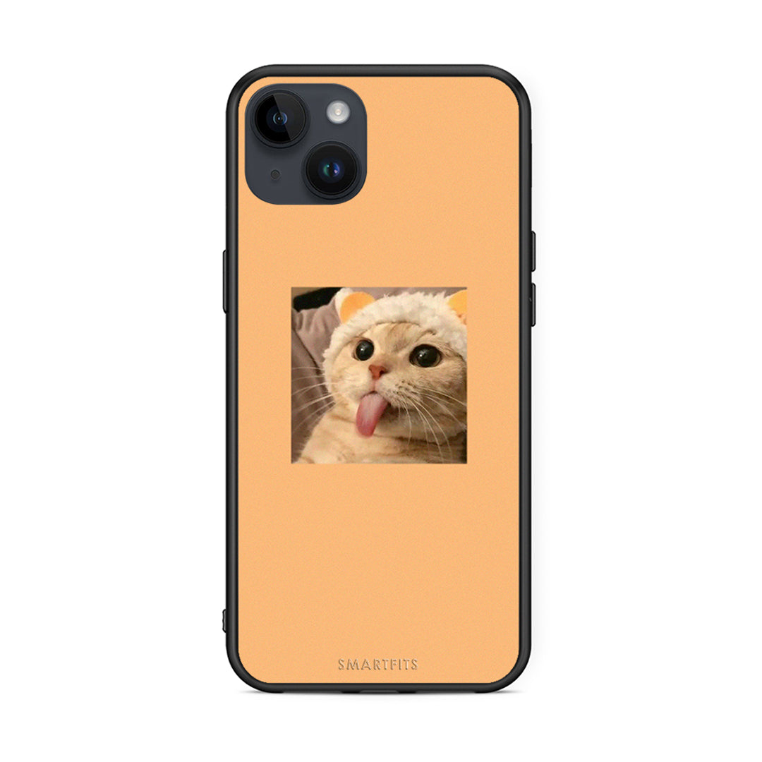 iPhone 15 Plus Cat Tongue θήκη από τη Smartfits με σχέδιο στο πίσω μέρος και μαύρο περίβλημα | Smartphone case with colorful back and black bezels by Smartfits