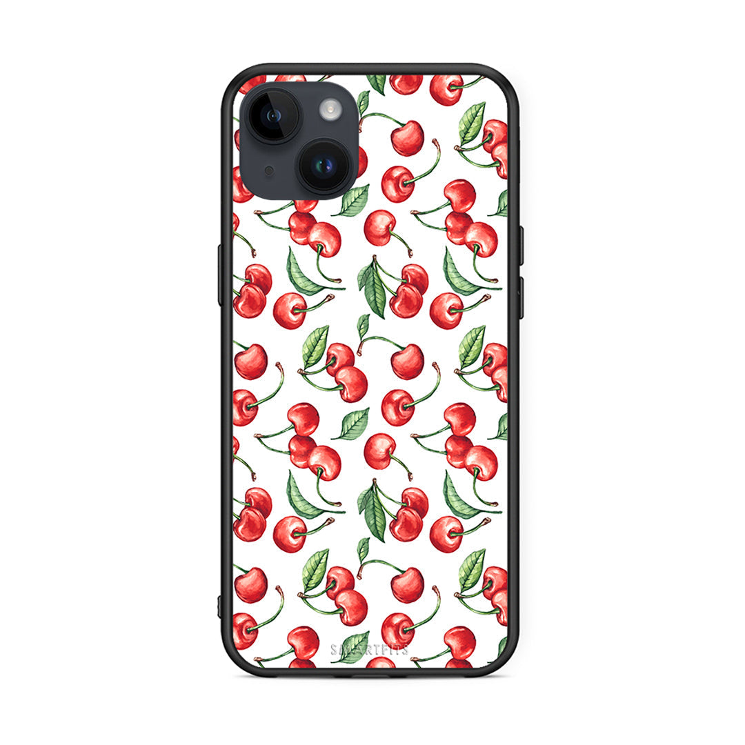 iPhone 15 Plus Cherry Summer θήκη από τη Smartfits με σχέδιο στο πίσω μέρος και μαύρο περίβλημα | Smartphone case with colorful back and black bezels by Smartfits