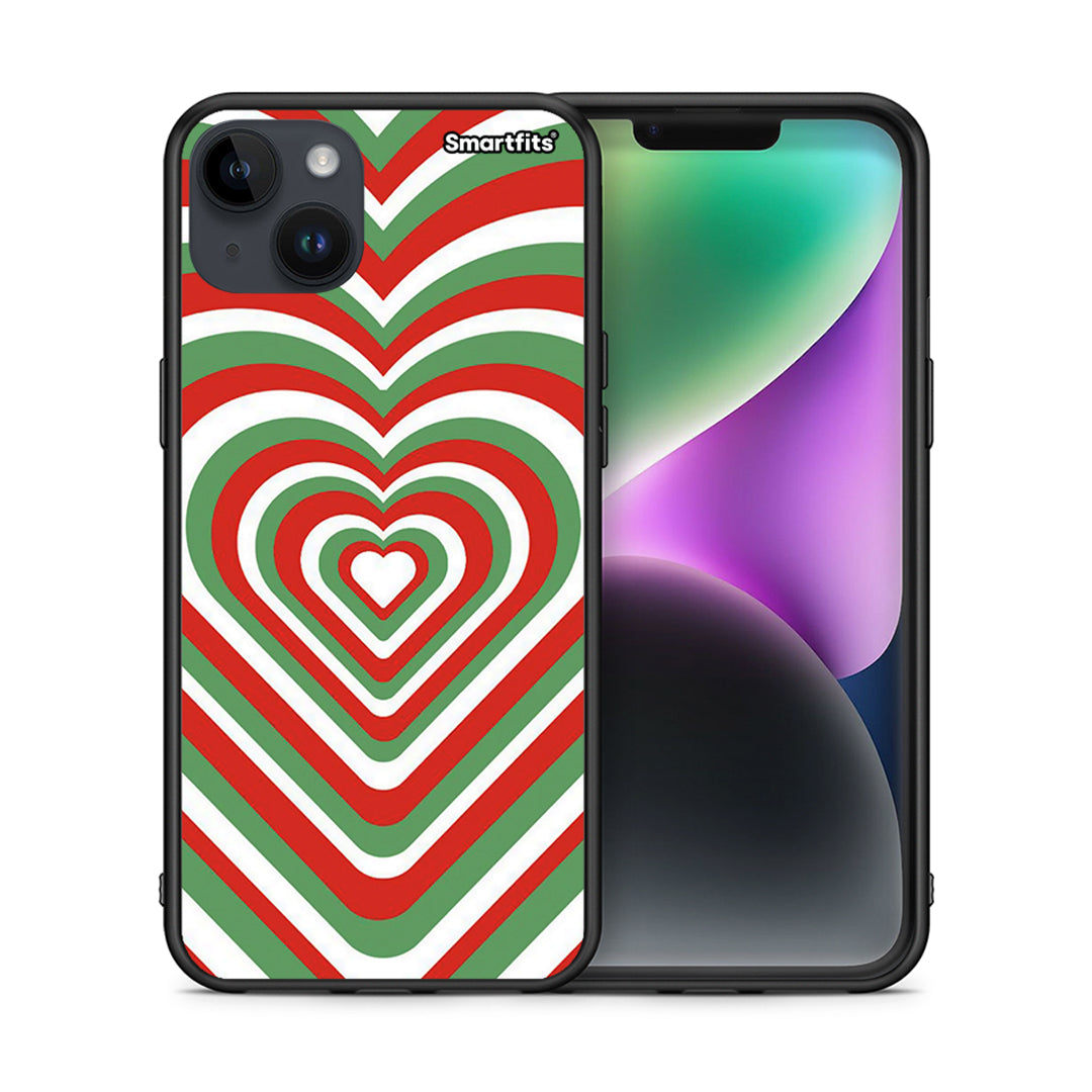 Θήκη iPhone 14 Plus Christmas Hearts από τη Smartfits με σχέδιο στο πίσω μέρος και μαύρο περίβλημα | iPhone 14 Plus Christmas Hearts case with colorful back and black bezels