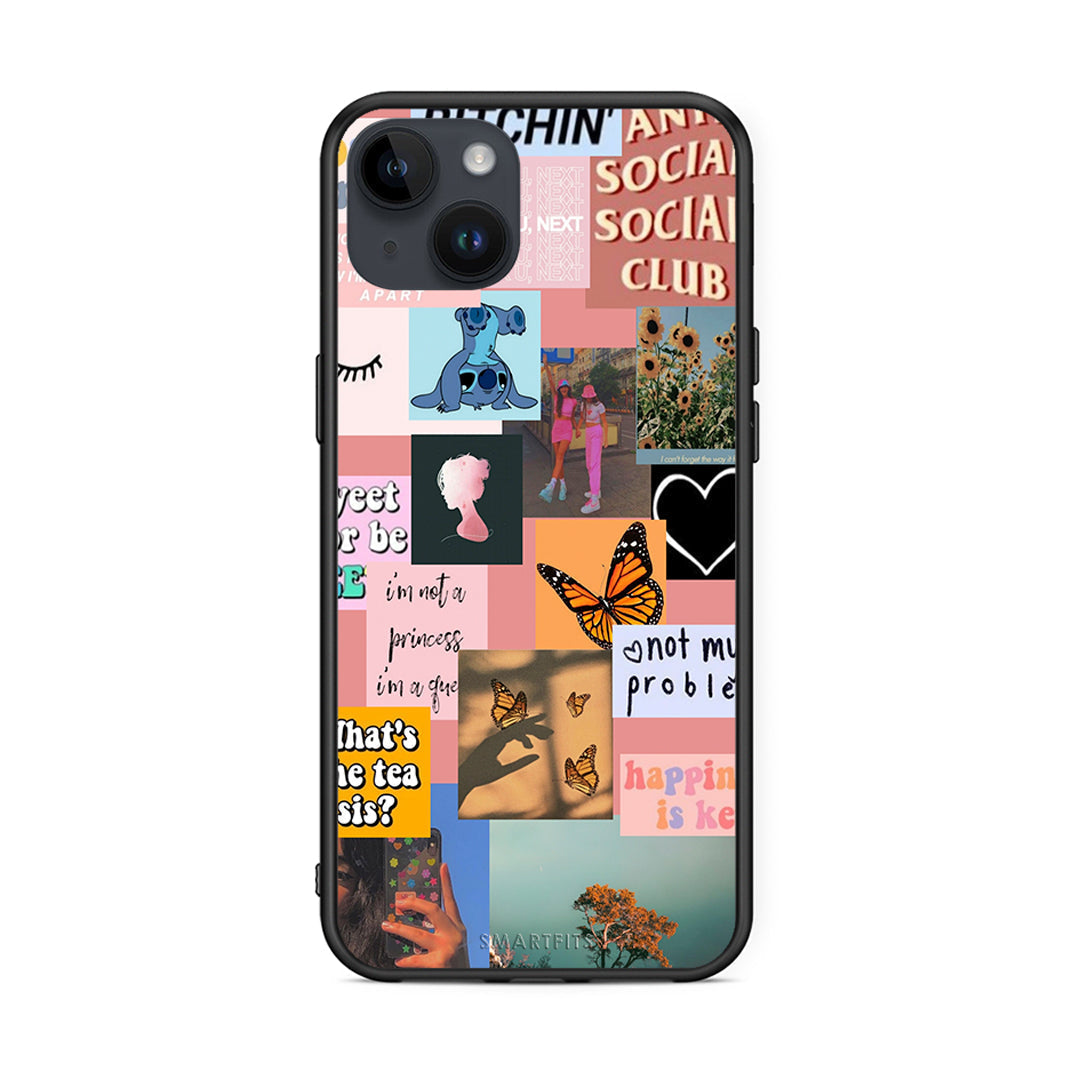 iPhone 15 Plus Collage Bitchin Θήκη Αγίου Βαλεντίνου από τη Smartfits με σχέδιο στο πίσω μέρος και μαύρο περίβλημα | Smartphone case with colorful back and black bezels by Smartfits