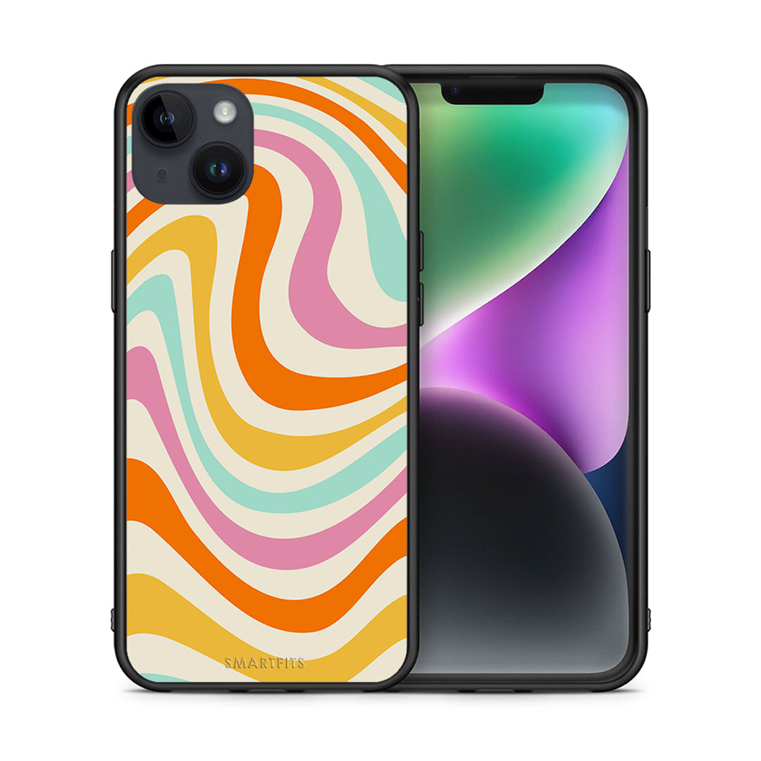 Θήκη iPhone 15 Plus Colourful Waves από τη Smartfits με σχέδιο στο πίσω μέρος και μαύρο περίβλημα | iPhone 15 Plus Colourful Waves case with colorful back and black bezels