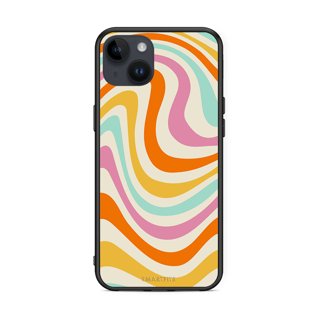iPhone 15 Plus Colourful Waves θήκη από τη Smartfits με σχέδιο στο πίσω μέρος και μαύρο περίβλημα | Smartphone case with colorful back and black bezels by Smartfits