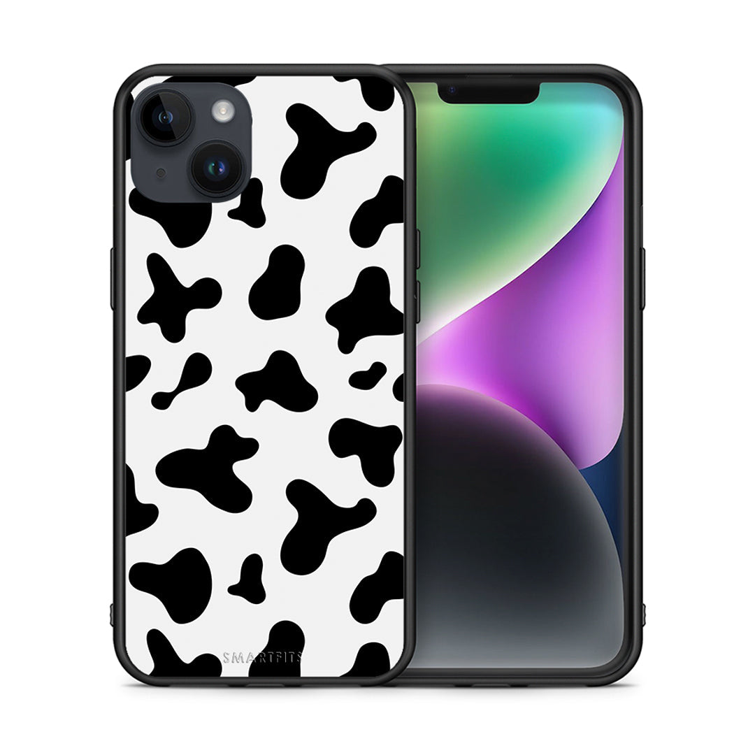 Θήκη iPhone 15 Plus Cow Print από τη Smartfits με σχέδιο στο πίσω μέρος και μαύρο περίβλημα | iPhone 15 Plus Cow Print case with colorful back and black bezels