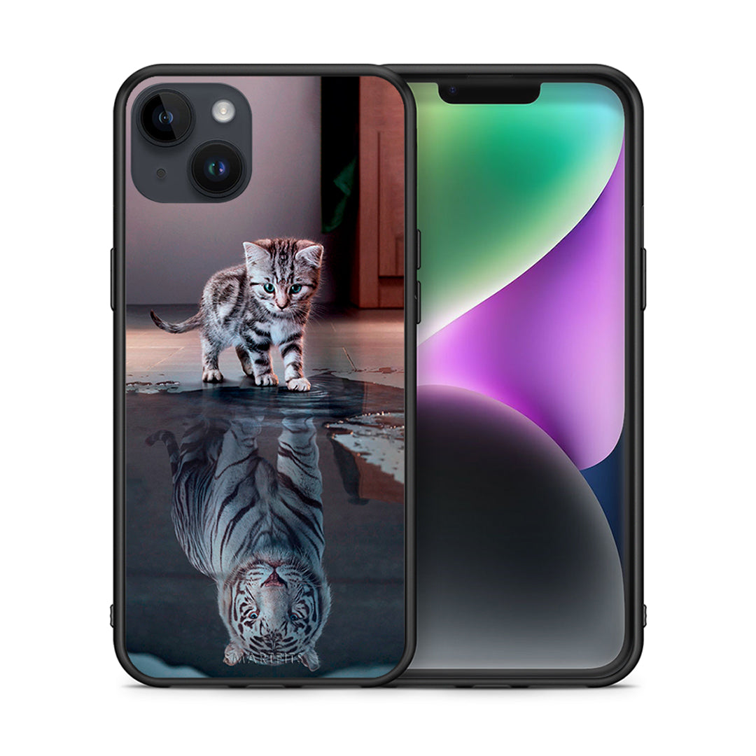Θήκη iPhone 15 Plus Tiger Cute από τη Smartfits με σχέδιο στο πίσω μέρος και μαύρο περίβλημα | iPhone 15 Plus Tiger Cute case with colorful back and black bezels