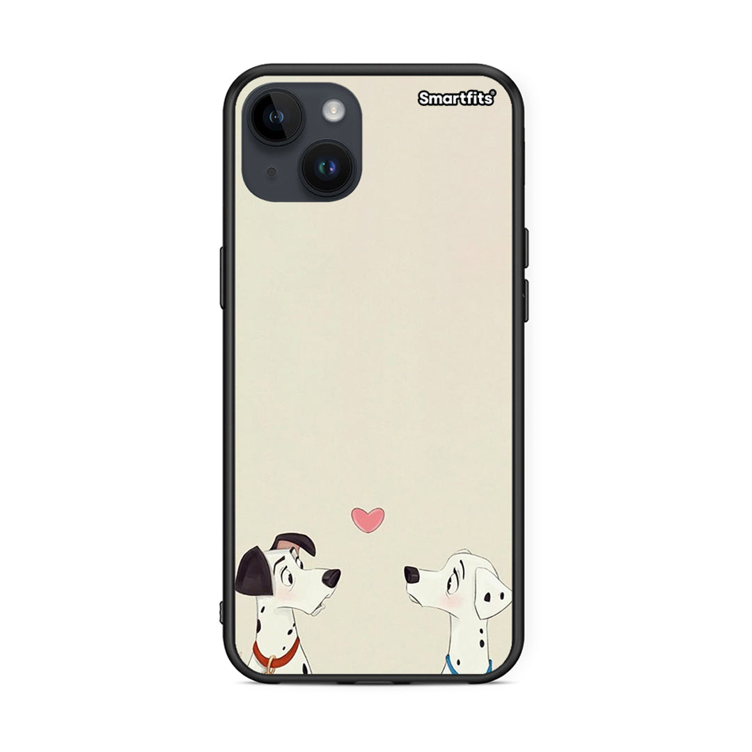 iPhone 15 Plus Dalmatians Love θήκη από τη Smartfits με σχέδιο στο πίσω μέρος και μαύρο περίβλημα | Smartphone case with colorful back and black bezels by Smartfits