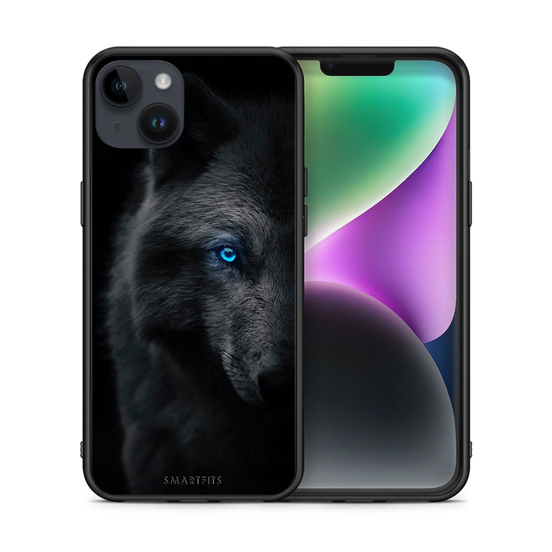 Θήκη iPhone 14 Plus Dark Wolf από τη Smartfits με σχέδιο στο πίσω μέρος και μαύρο περίβλημα | iPhone 14 Plus Dark Wolf case with colorful back and black bezels