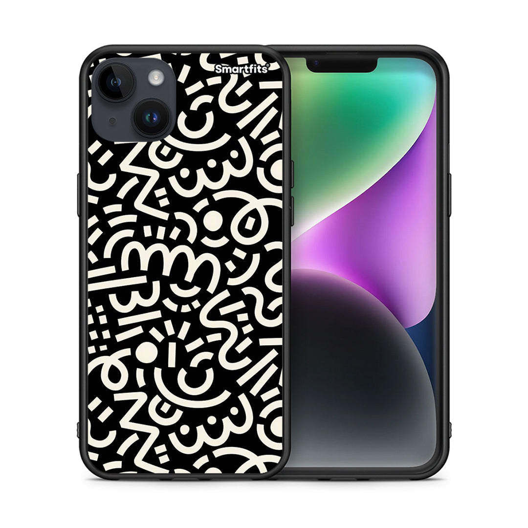 Θήκη iPhone 14 Plus Doodle Art από τη Smartfits με σχέδιο στο πίσω μέρος και μαύρο περίβλημα | iPhone 14 Plus Doodle Art case with colorful back and black bezels