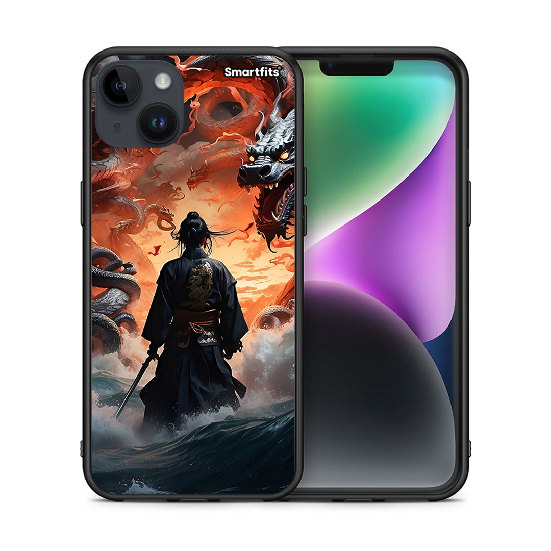 Θήκη iPhone 14 Plus Dragons Fight από τη Smartfits με σχέδιο στο πίσω μέρος και μαύρο περίβλημα | iPhone 14 Plus Dragons Fight case with colorful back and black bezels