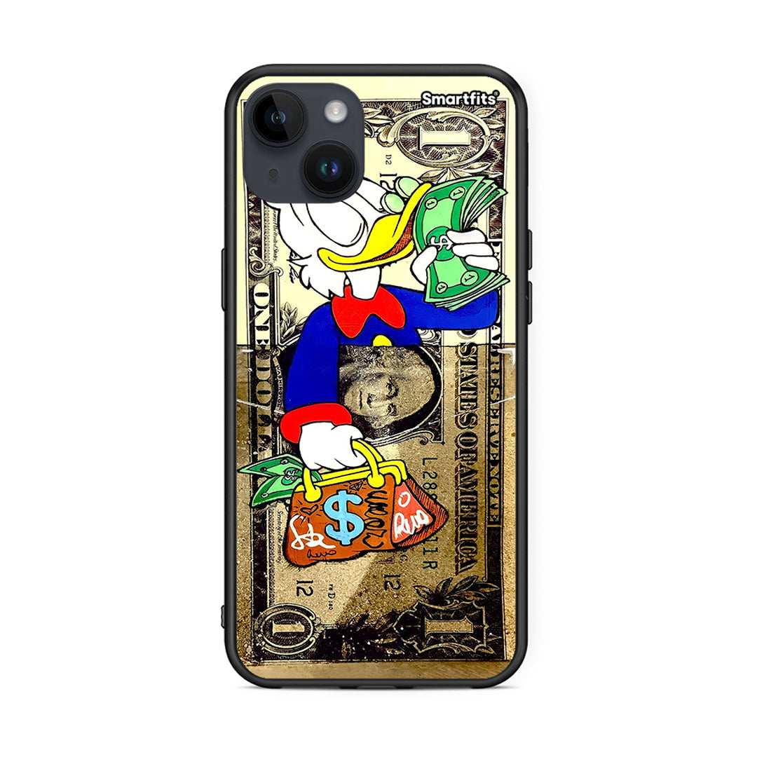 iPhone 15 Plus Duck Money θήκη από τη Smartfits με σχέδιο στο πίσω μέρος και μαύρο περίβλημα | Smartphone case with colorful back and black bezels by Smartfits
