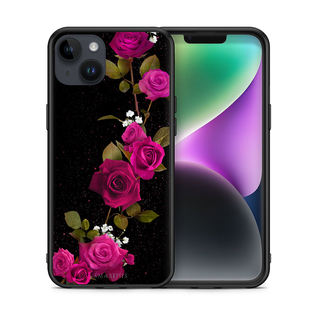 Θήκη iPhone 15 Plus Red Roses Flower από τη Smartfits με σχέδιο στο πίσω μέρος και μαύρο περίβλημα | iPhone 15 Plus Red Roses Flower case with colorful back and black bezels