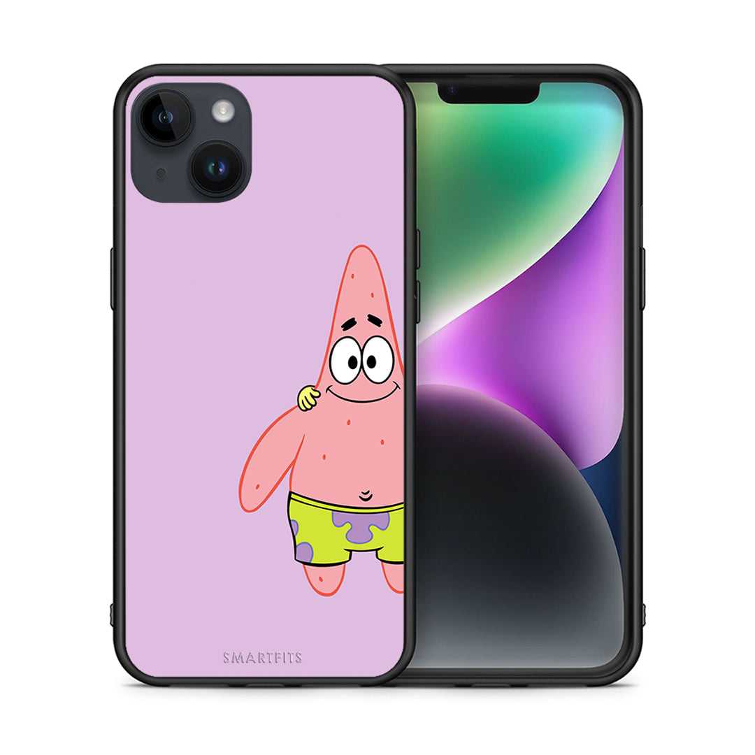 Θήκη iPhone 14 Plus Friends Patrick από τη Smartfits με σχέδιο στο πίσω μέρος και μαύρο περίβλημα | iPhone 14 Plus Friends Patrick case with colorful back and black bezels