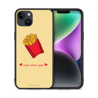 Thumbnail for Θήκη Αγίου Βαλεντίνου iPhone 14 Plus Fries Before Guys από τη Smartfits με σχέδιο στο πίσω μέρος και μαύρο περίβλημα | iPhone 14 Plus Fries Before Guys case with colorful back and black bezels