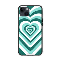 Thumbnail for iPhone 15 Plus Green Hearts θήκη από τη Smartfits με σχέδιο στο πίσω μέρος και μαύρο περίβλημα | Smartphone case with colorful back and black bezels by Smartfits