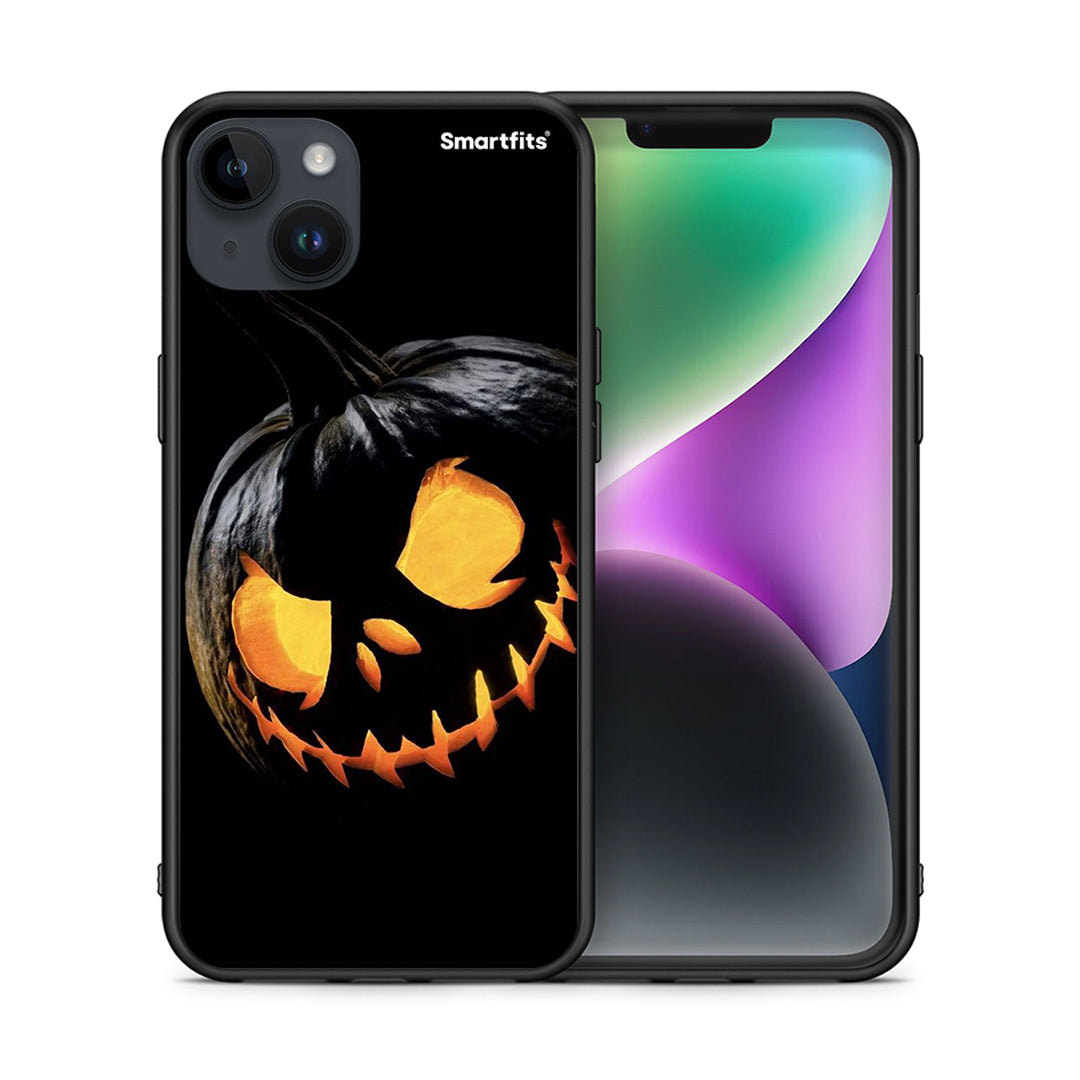 Θήκη iPhone 14 Plus Halloween Scary Pumpkin από τη Smartfits με σχέδιο στο πίσω μέρος και μαύρο περίβλημα | iPhone 14 Plus Halloween Scary Pumpkin case with colorful back and black bezels