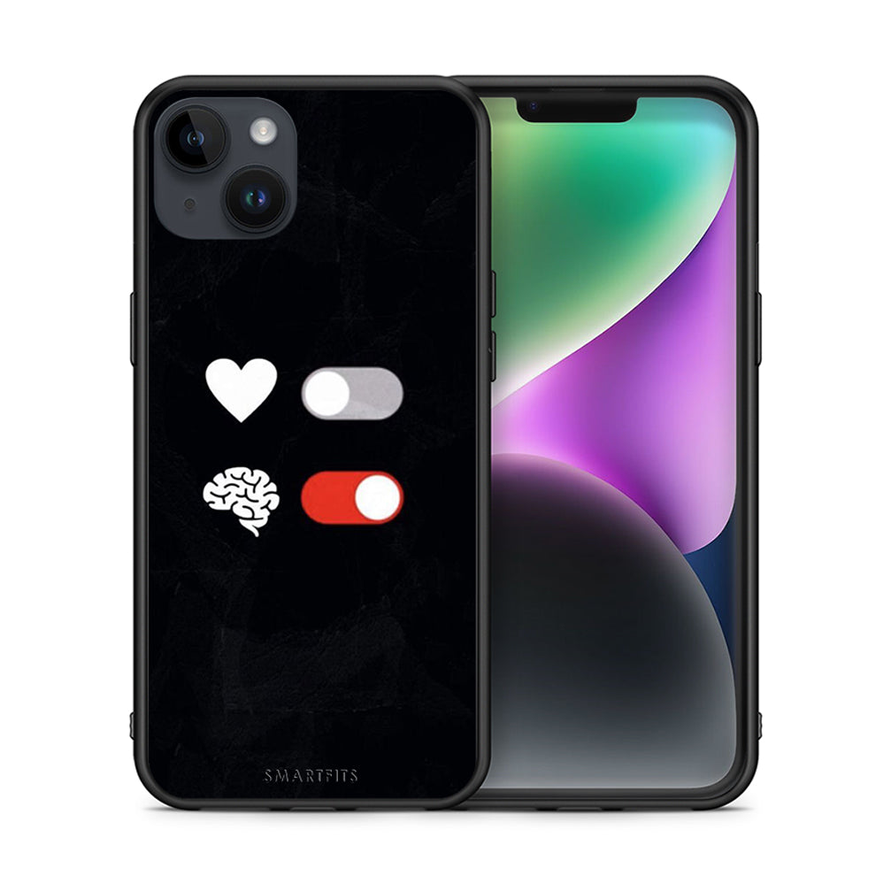 Θήκη Αγίου Βαλεντίνου iPhone 15 Plus Heart Vs Brain από τη Smartfits με σχέδιο στο πίσω μέρος και μαύρο περίβλημα | iPhone 15 Plus Heart Vs Brain case with colorful back and black bezels