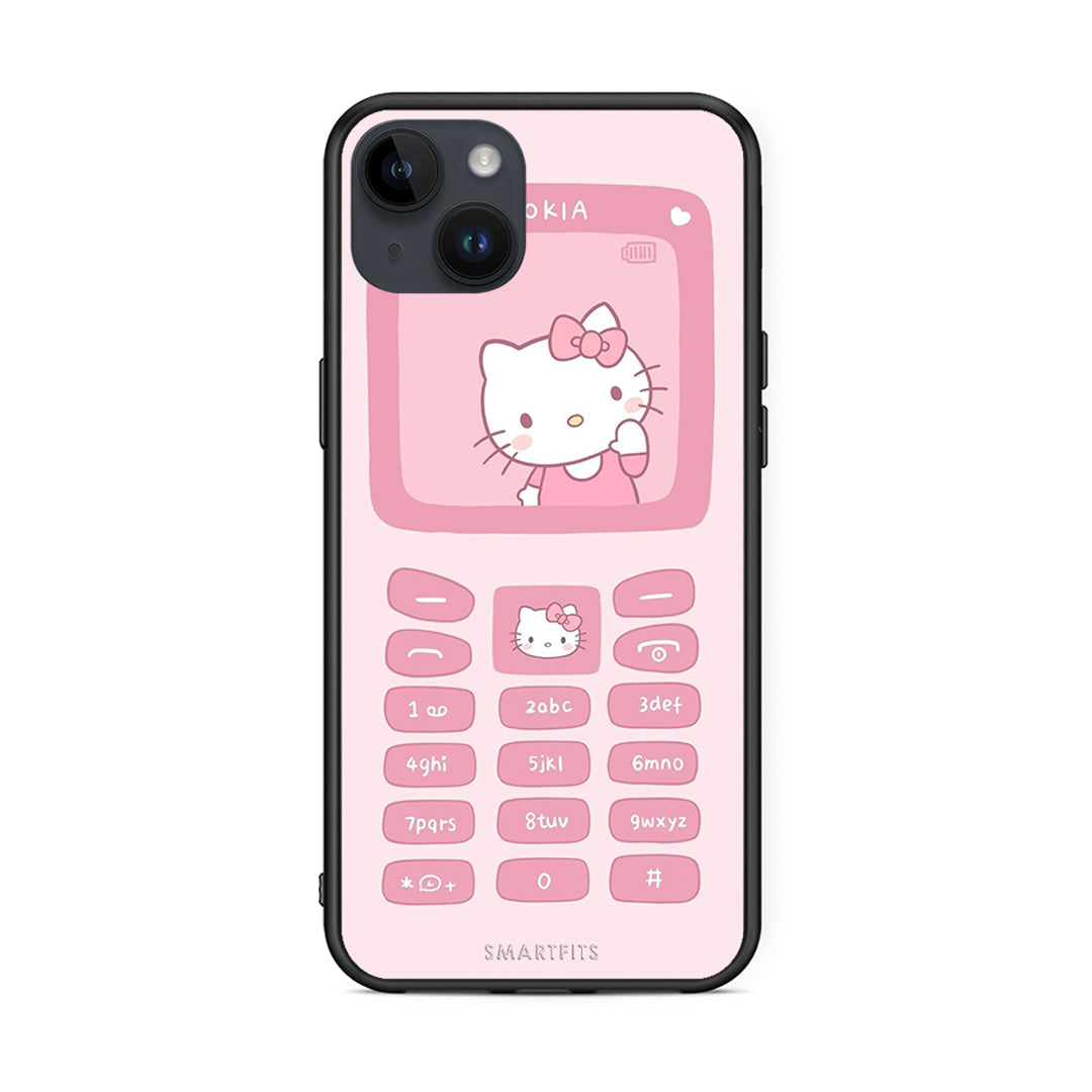 iPhone 15 Plus Hello Kitten Θήκη Αγίου Βαλεντίνου από τη Smartfits με σχέδιο στο πίσω μέρος και μαύρο περίβλημα | Smartphone case with colorful back and black bezels by Smartfits