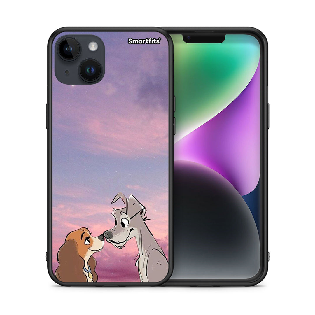 Θήκη iPhone 14 Plus Lady And Tramp από τη Smartfits με σχέδιο στο πίσω μέρος και μαύρο περίβλημα | iPhone 14 Plus Lady And Tramp case with colorful back and black bezels