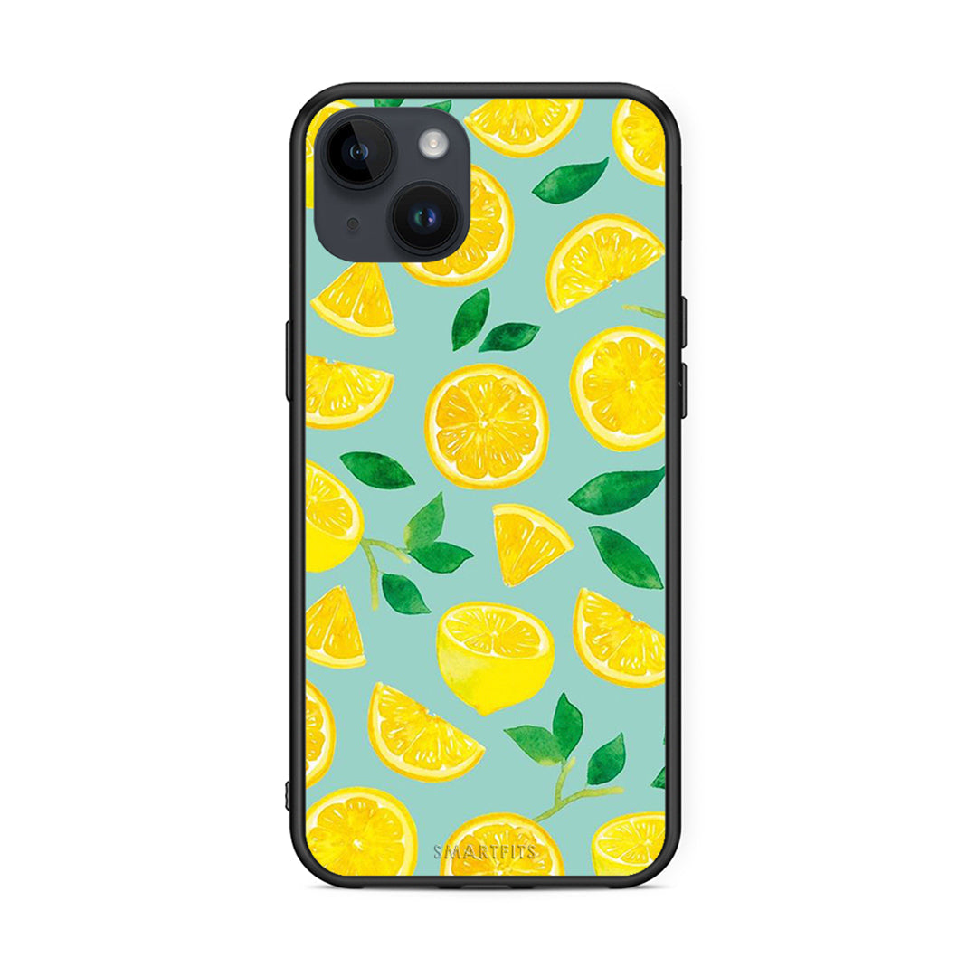 iPhone 15 Plus Lemons θήκη από τη Smartfits με σχέδιο στο πίσω μέρος και μαύρο περίβλημα | Smartphone case with colorful back and black bezels by Smartfits