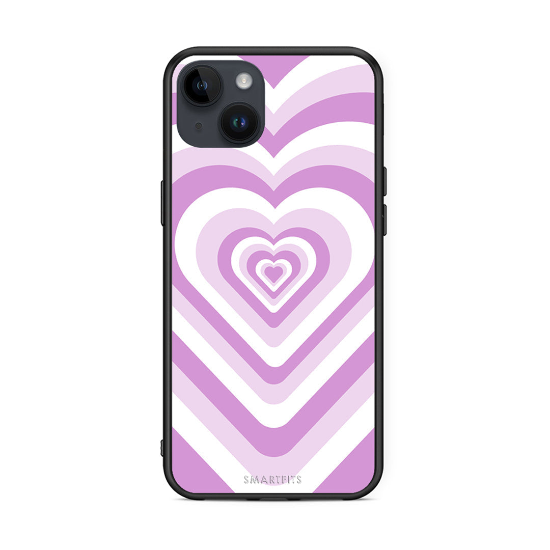 iPhone 15 Plus Lilac Hearts θήκη από τη Smartfits με σχέδιο στο πίσω μέρος και μαύρο περίβλημα | Smartphone case with colorful back and black bezels by Smartfits