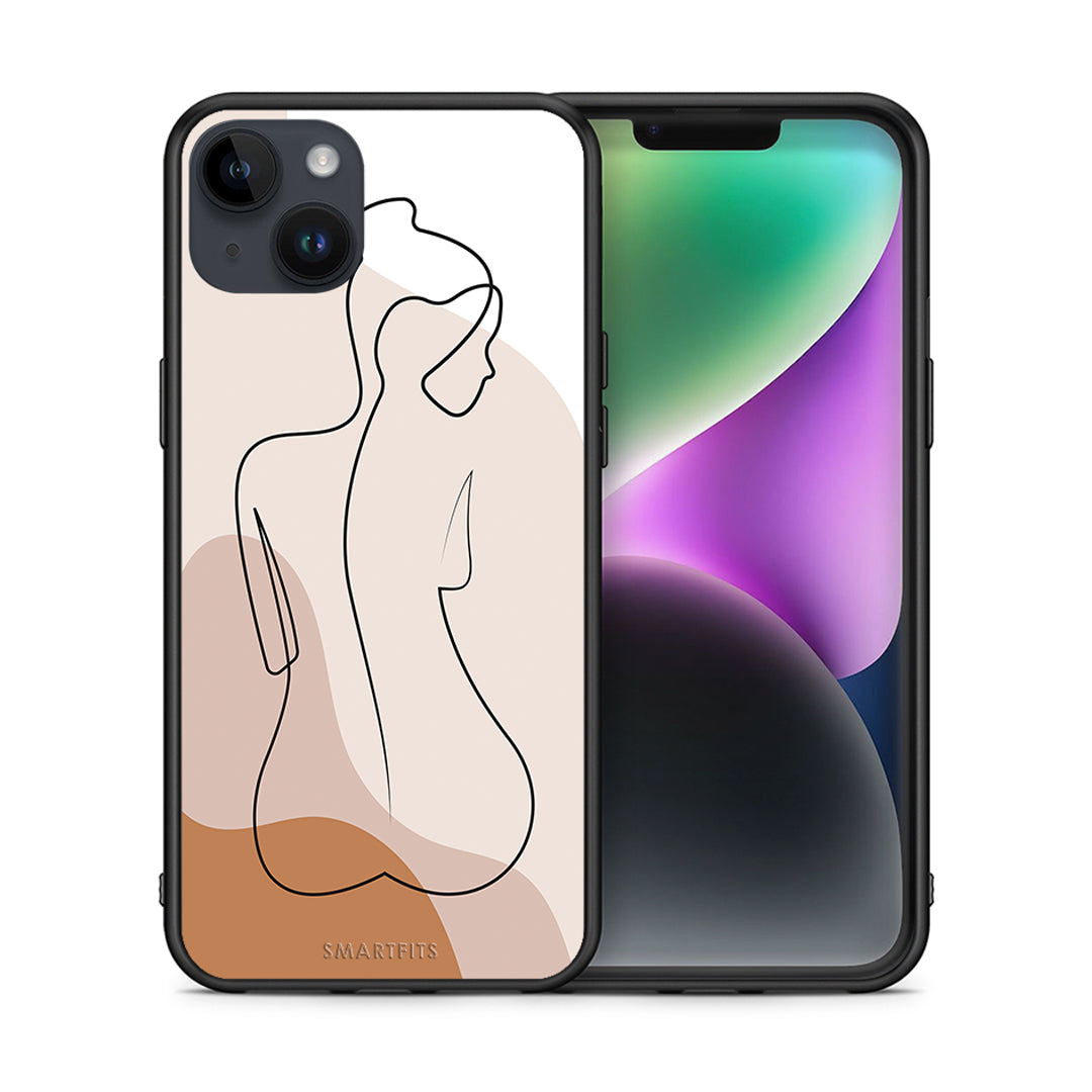 Θήκη iPhone 14 Plus LineArt Woman από τη Smartfits με σχέδιο στο πίσω μέρος και μαύρο περίβλημα | iPhone 14 Plus LineArt Woman case with colorful back and black bezels