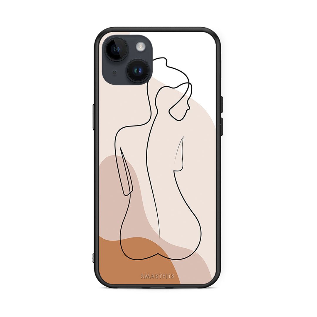 iPhone 15 Plus LineArt Woman θήκη από τη Smartfits με σχέδιο στο πίσω μέρος και μαύρο περίβλημα | Smartphone case with colorful back and black bezels by Smartfits
