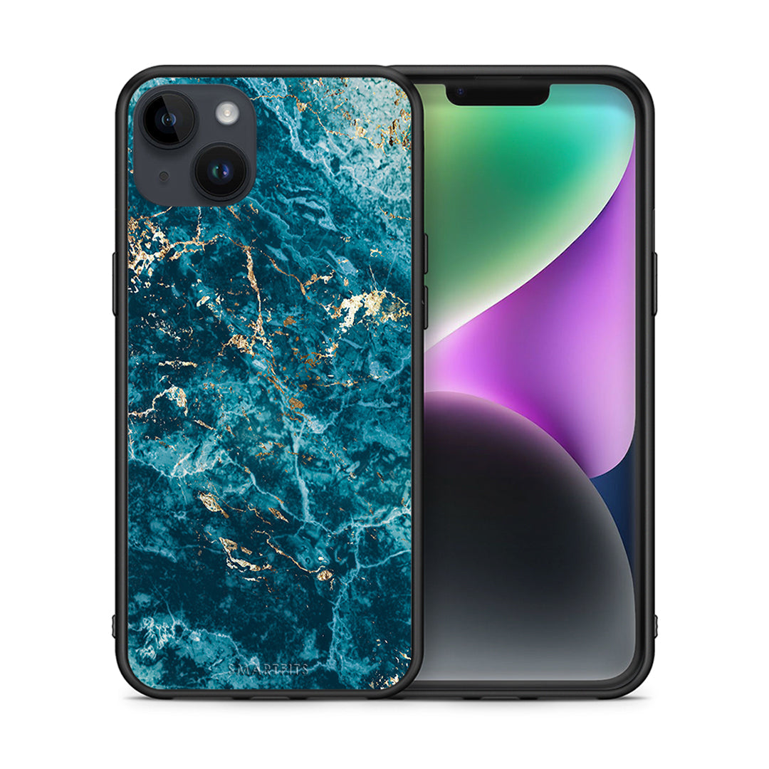 Θήκη iPhone 15 Plus Marble Blue από τη Smartfits με σχέδιο στο πίσω μέρος και μαύρο περίβλημα | iPhone 15 Plus Marble Blue case with colorful back and black bezels