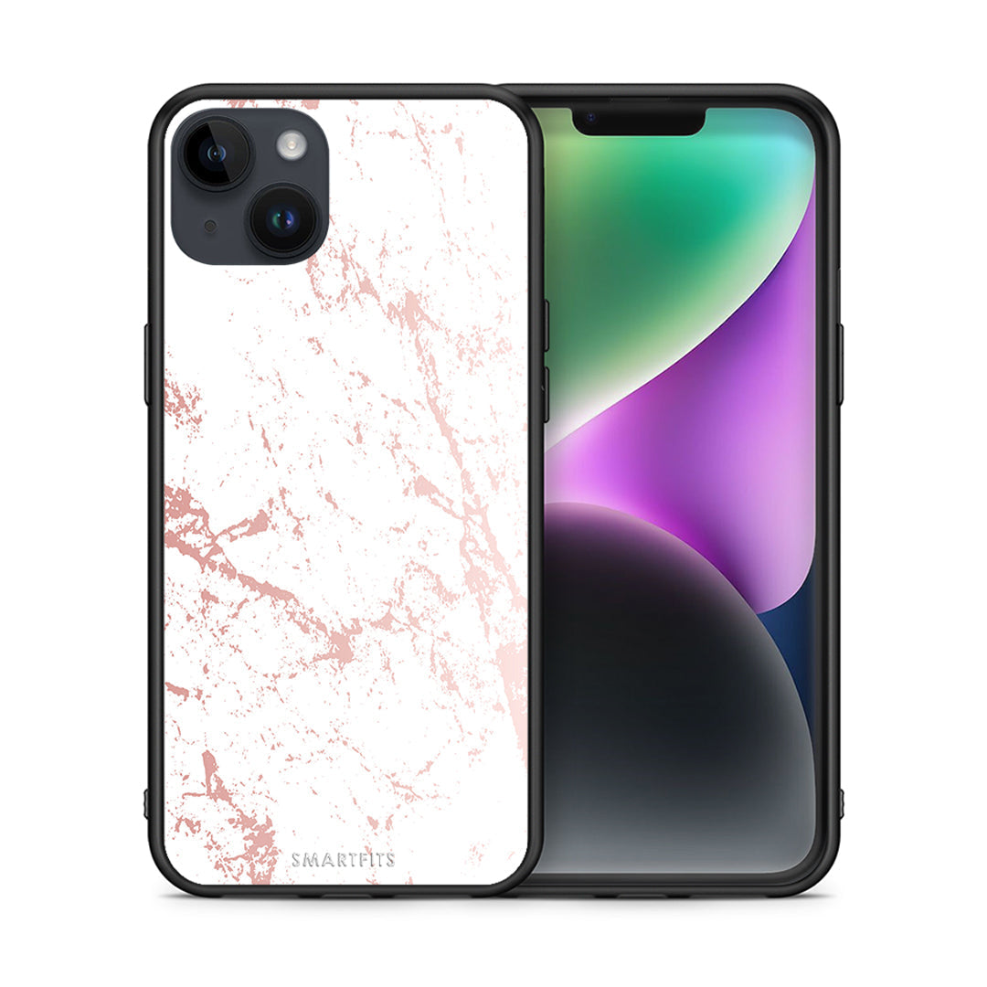 Θήκη iPhone 15 Plus Pink Splash Marble από τη Smartfits με σχέδιο στο πίσω μέρος και μαύρο περίβλημα | iPhone 15 Plus Pink Splash Marble case with colorful back and black bezels