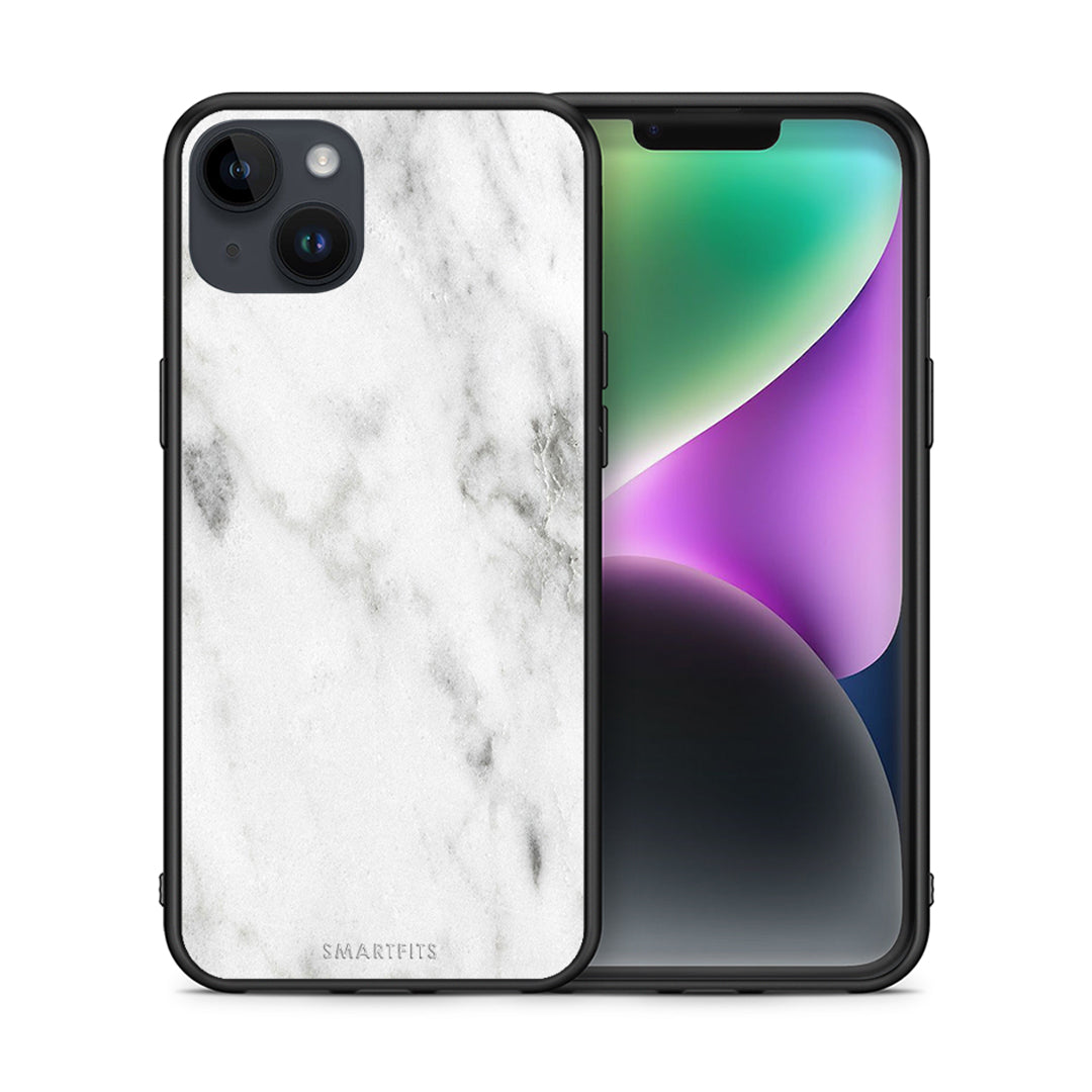 Θήκη iPhone 14 Plus White Marble από τη Smartfits με σχέδιο στο πίσω μέρος και μαύρο περίβλημα | iPhone 14 Plus White Marble case with colorful back and black bezels