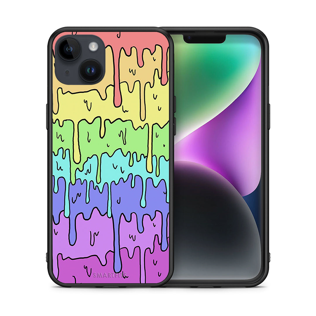 Θήκη iPhone 14 Plus Melting Rainbow από τη Smartfits με σχέδιο στο πίσω μέρος και μαύρο περίβλημα | iPhone 14 Plus Melting Rainbow case with colorful back and black bezels