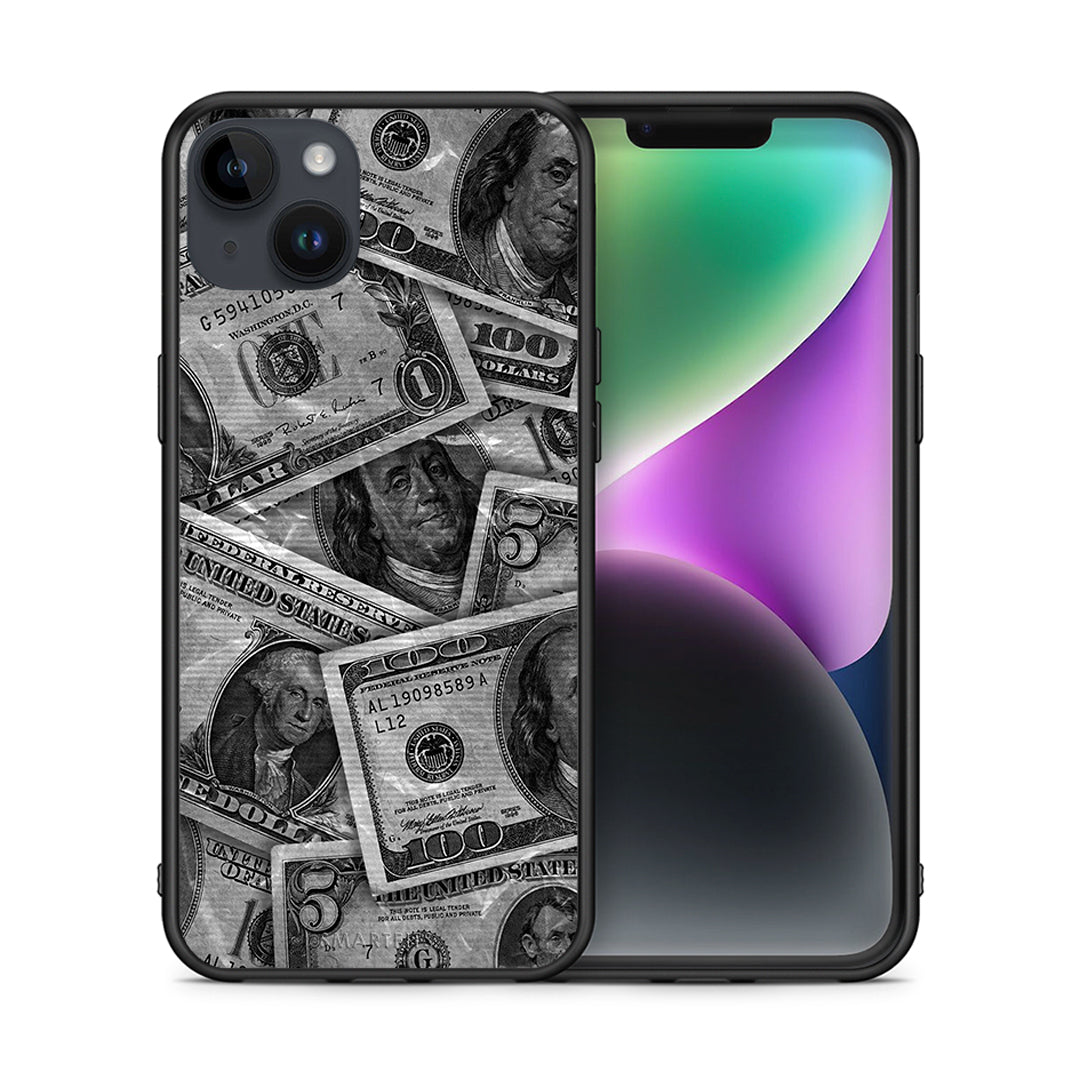 Θήκη iPhone 15 Plus Money Dollars από τη Smartfits με σχέδιο στο πίσω μέρος και μαύρο περίβλημα | iPhone 15 Plus Money Dollars case with colorful back and black bezels