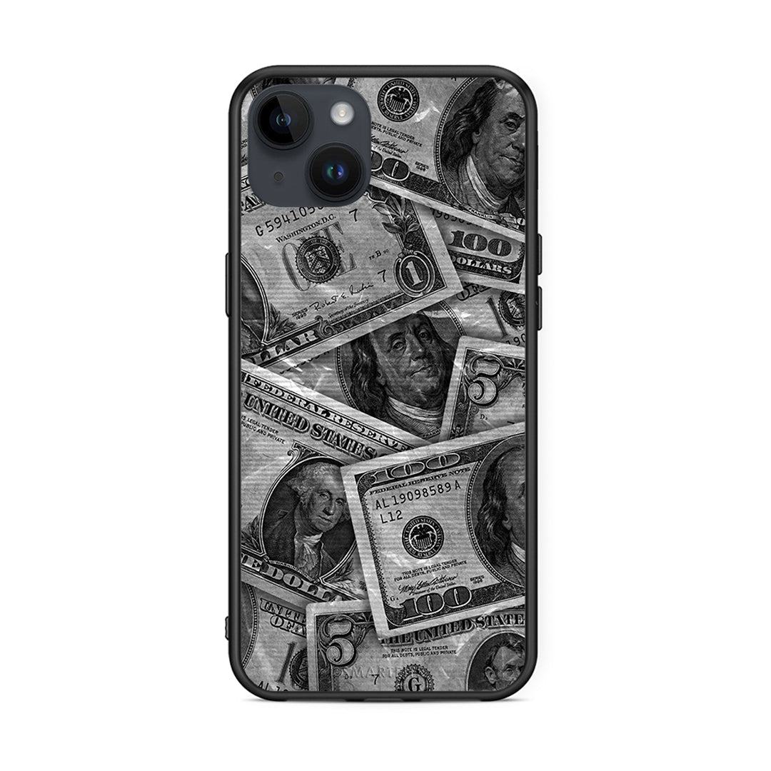 iPhone 15 Plus Money Dollars θήκη από τη Smartfits με σχέδιο στο πίσω μέρος και μαύρο περίβλημα | Smartphone case with colorful back and black bezels by Smartfits