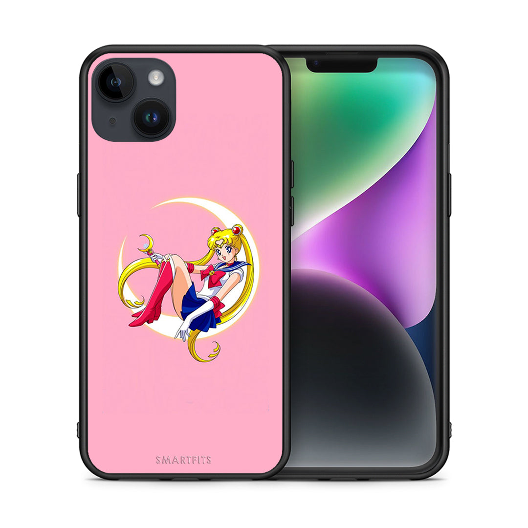 Θήκη iPhone 14 Plus Moon Girl από τη Smartfits με σχέδιο στο πίσω μέρος και μαύρο περίβλημα | iPhone 14 Plus Moon Girl case with colorful back and black bezels