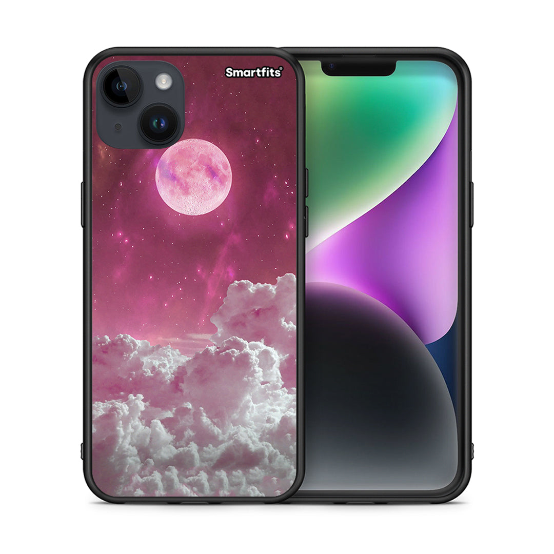 Θήκη iPhone 15 Plus Pink Moon από τη Smartfits με σχέδιο στο πίσω μέρος και μαύρο περίβλημα | iPhone 15 Plus Pink Moon case with colorful back and black bezels
