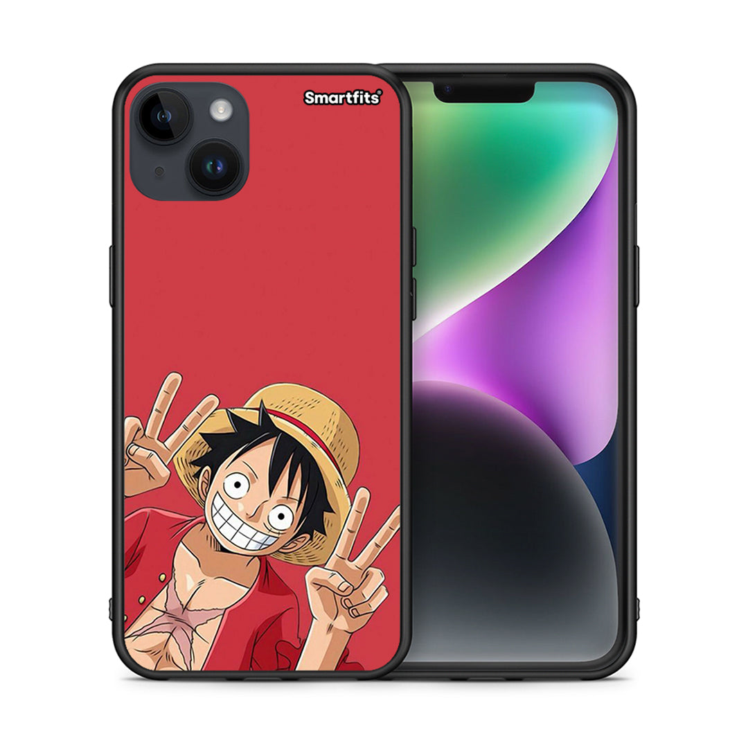 Θήκη iPhone 14 Plus Pirate Luffy από τη Smartfits με σχέδιο στο πίσω μέρος και μαύρο περίβλημα | iPhone 14 Plus Pirate Luffy case with colorful back and black bezels