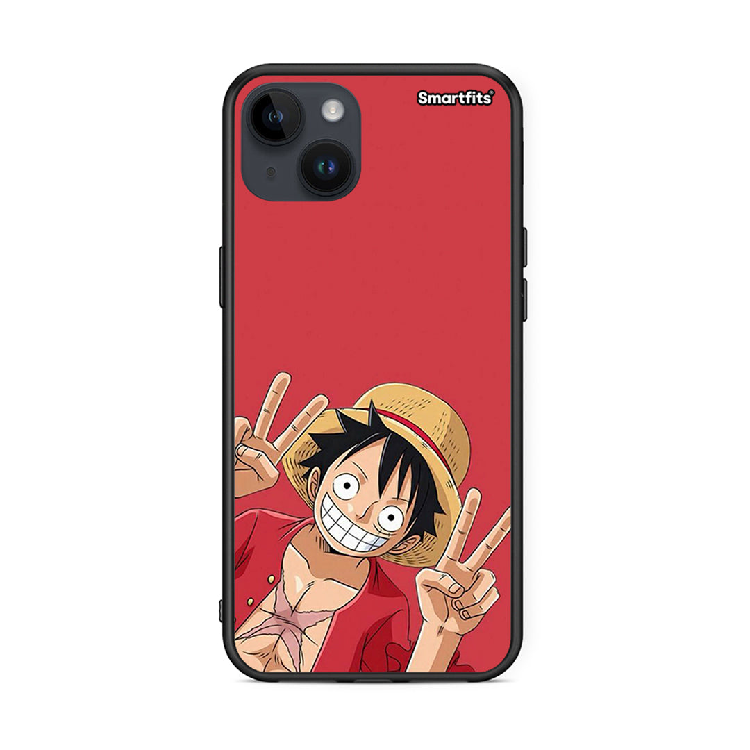 iPhone 14 Plus Pirate Luffy θήκη από τη Smartfits με σχέδιο στο πίσω μέρος και μαύρο περίβλημα | Smartphone case with colorful back and black bezels by Smartfits