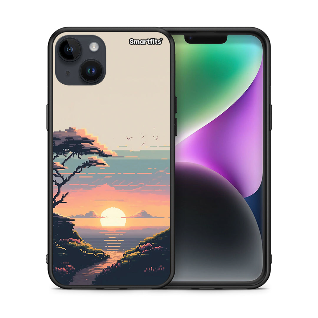 Θήκη iPhone 14 Plus Pixel Sunset από τη Smartfits με σχέδιο στο πίσω μέρος και μαύρο περίβλημα | iPhone 14 Plus Pixel Sunset case with colorful back and black bezels
