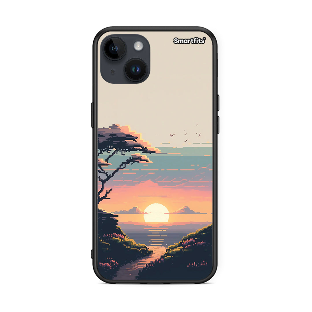 iPhone 14 Plus Pixel Sunset θήκη από τη Smartfits με σχέδιο στο πίσω μέρος και μαύρο περίβλημα | Smartphone case with colorful back and black bezels by Smartfits