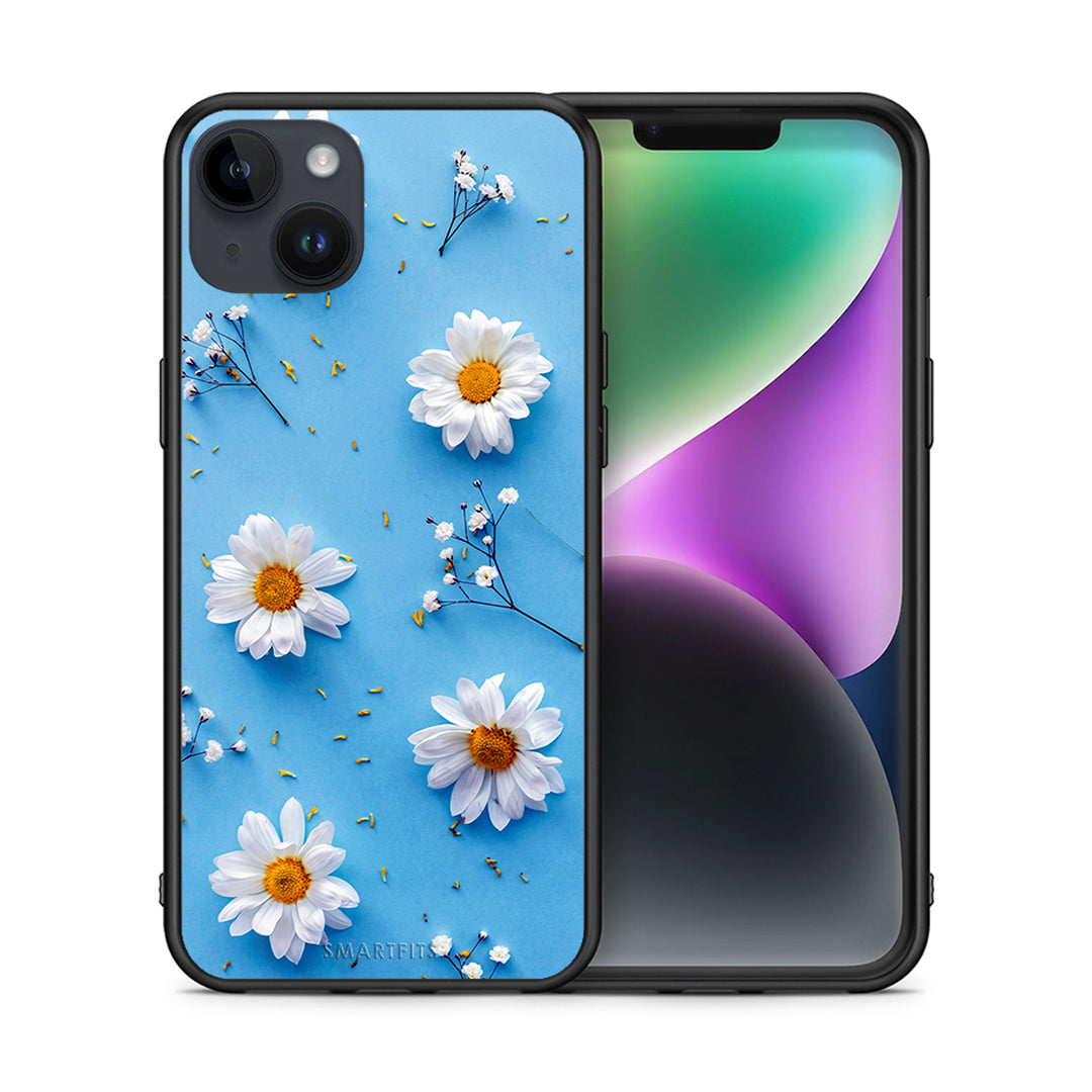 Θήκη iPhone 14 Plus Real Daisies από τη Smartfits με σχέδιο στο πίσω μέρος και μαύρο περίβλημα | iPhone 14 Plus Real Daisies case with colorful back and black bezels