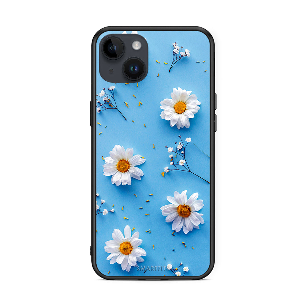 iPhone 15 Plus Real Daisies θήκη από τη Smartfits με σχέδιο στο πίσω μέρος και μαύρο περίβλημα | Smartphone case with colorful back and black bezels by Smartfits