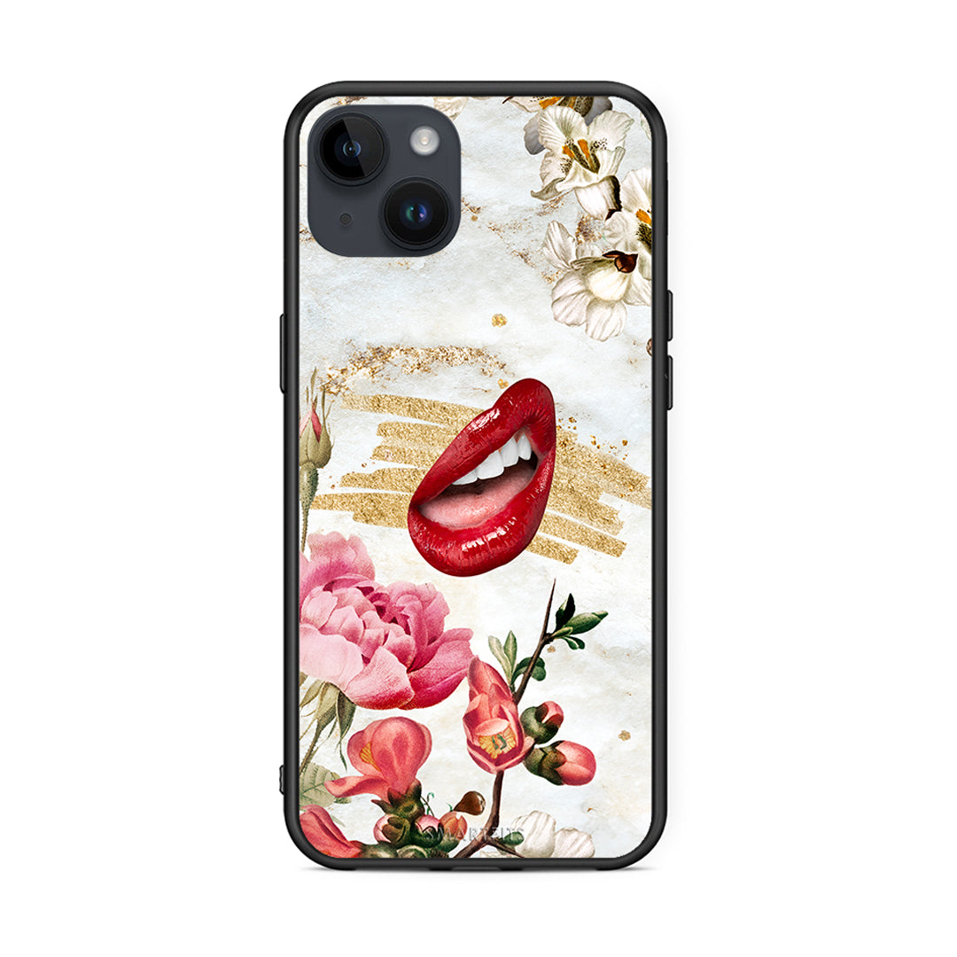 iPhone 14 Plus Red Lips θήκη από τη Smartfits με σχέδιο στο πίσω μέρος και μαύρο περίβλημα | Smartphone case with colorful back and black bezels by Smartfits