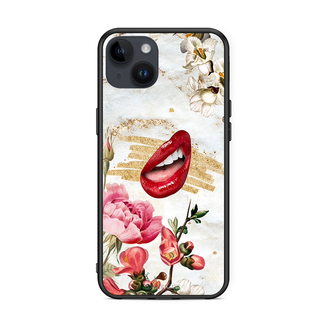 iPhone 15 Plus Red Lips θήκη από τη Smartfits με σχέδιο στο πίσω μέρος και μαύρο περίβλημα | Smartphone case with colorful back and black bezels by Smartfits