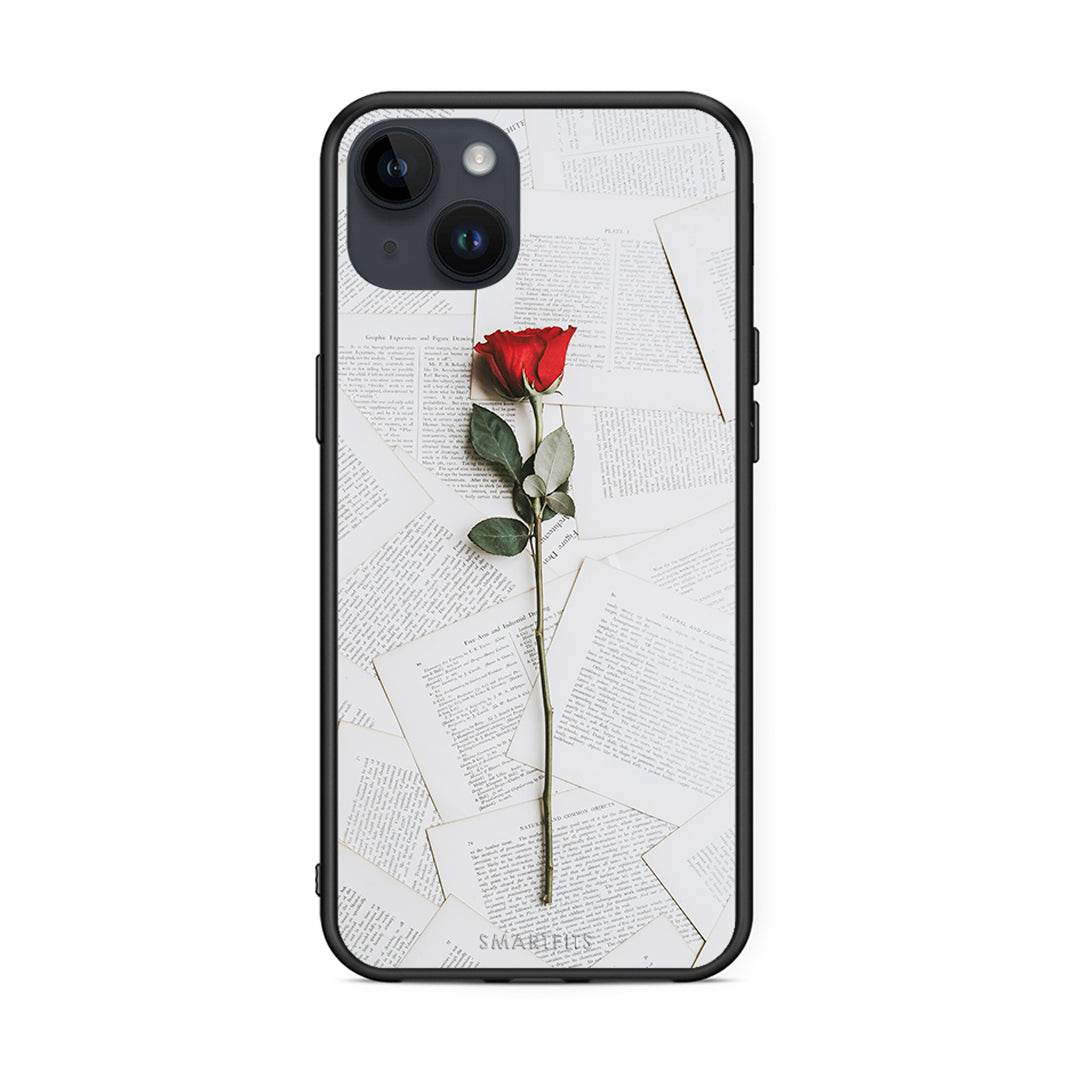 iPhone 15 Plus Red Rose θήκη από τη Smartfits με σχέδιο στο πίσω μέρος και μαύρο περίβλημα | Smartphone case with colorful back and black bezels by Smartfits
