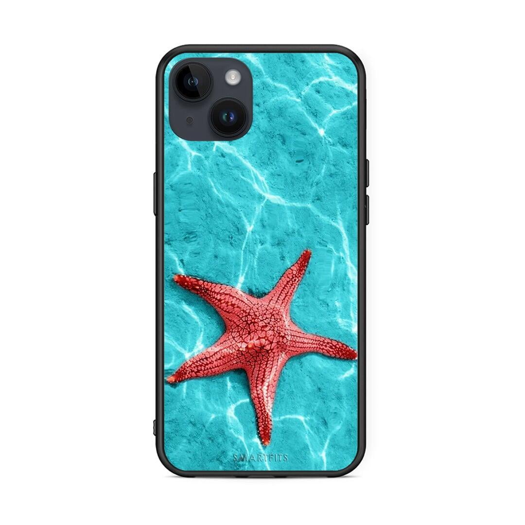 iPhone 15 Plus Red Starfish Θήκη από τη Smartfits με σχέδιο στο πίσω μέρος και μαύρο περίβλημα | Smartphone case with colorful back and black bezels by Smartfits