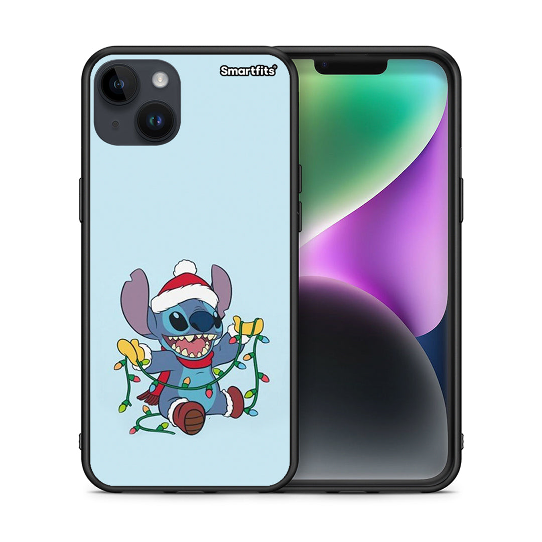 Θήκη iPhone 14 Plus Santa Stich από τη Smartfits με σχέδιο στο πίσω μέρος και μαύρο περίβλημα | iPhone 14 Plus Santa Stich case with colorful back and black bezels