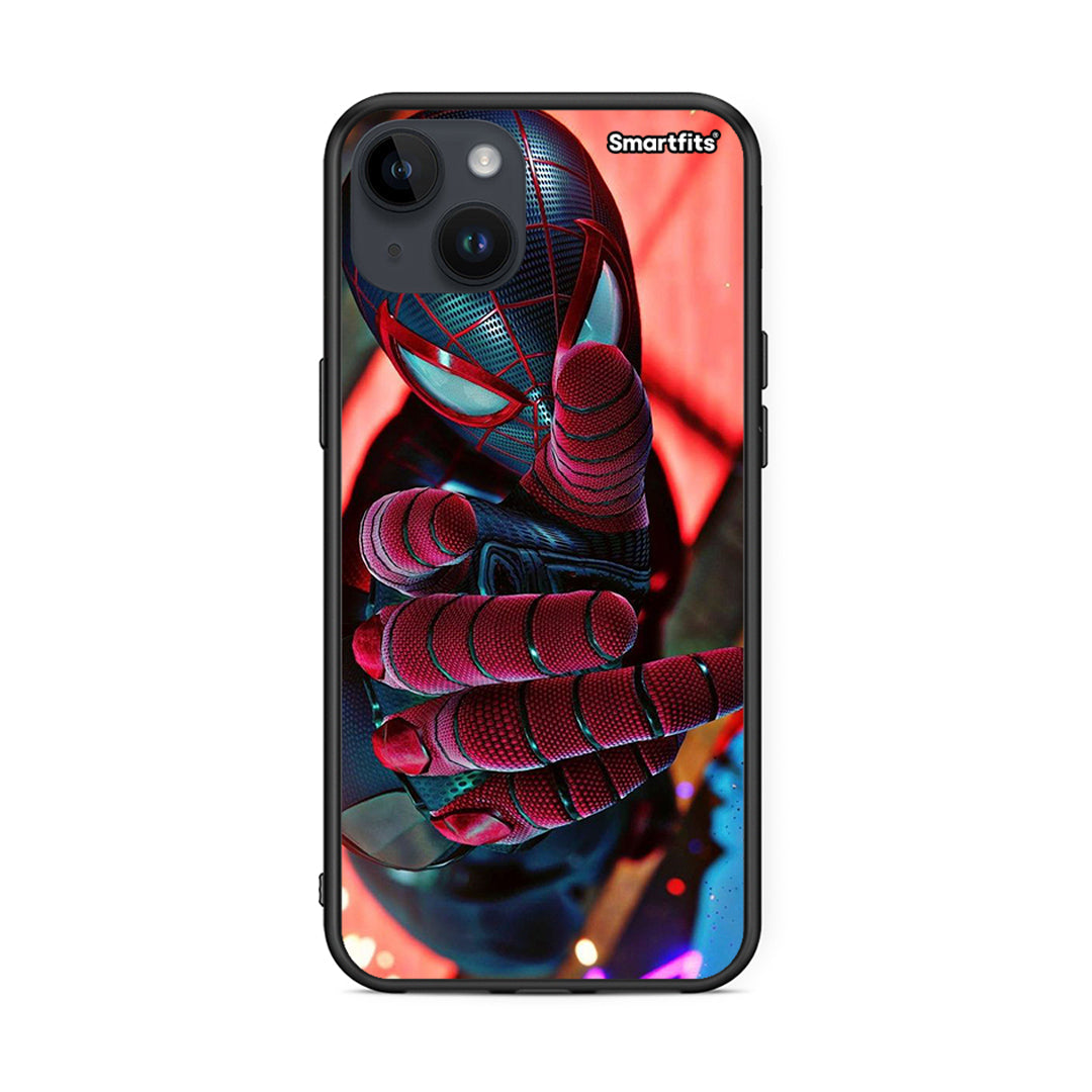iPhone 15 Plus Spider Hand θήκη από τη Smartfits με σχέδιο στο πίσω μέρος και μαύρο περίβλημα | Smartphone case with colorful back and black bezels by Smartfits